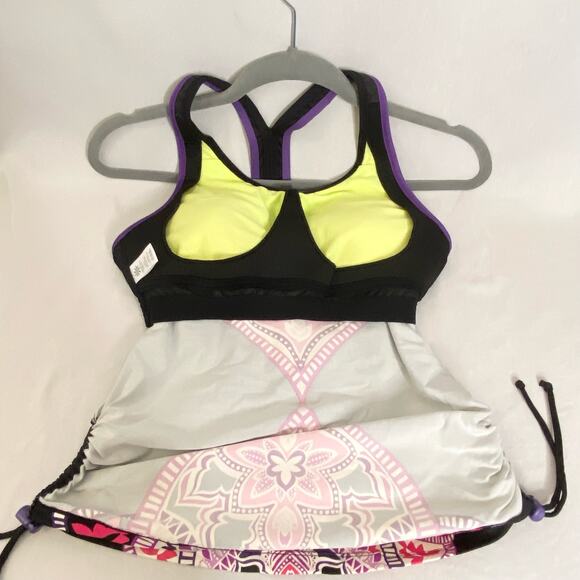 Athleta Tankini Top Womens Small Racer Back Multicolor Abstract Print Molded Cup - Picture 5 of 11